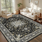 Area Rugs 10x12 Living Room Rug: Washable Rug Soft Vintage Boho Medallion - Image 2