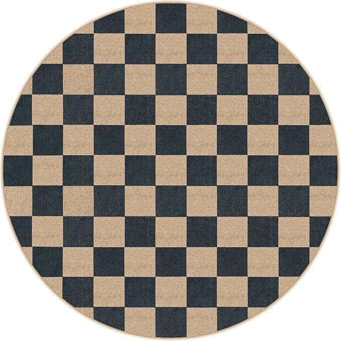 Lahome Colette Checkered Round Rugs 6ft, Outdoor Patio Easy Jute Rug Indoor - Image 8