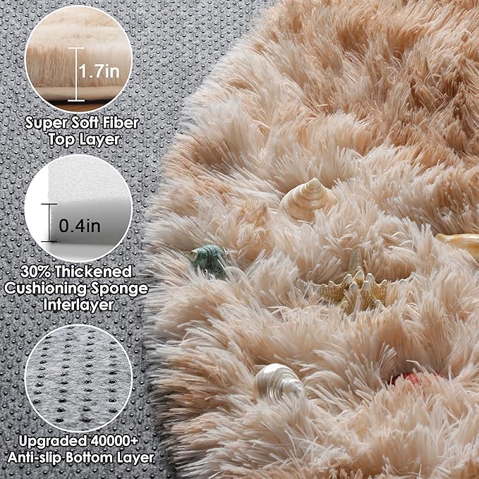 ONASAR Tie-Dye Beige Round Area Rug 4ft, Soft Bedroom Circle Rugs Floor Mats - Image 2