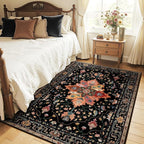 Area Rugs 4'x5' Washable Non-Slip, Floral Vintage Distress Print Pattern by RELEANY