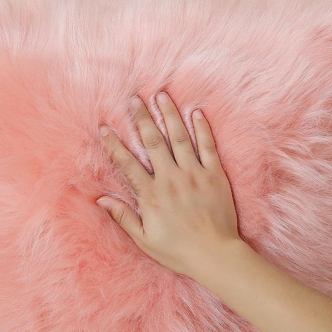 linmopm Faux Fur Rug Sheepskin Shag Fluffy Fuzzy Pink 4x6 ft Rugs - Image 3
