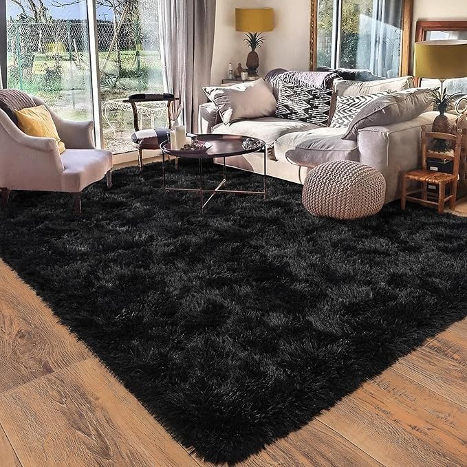 Rugs for Living Room 5x7, Soft Shaggy Modern Shag Black Area Rug for Bedroom by Quntue