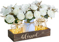 3 Pcs Mason Jar Table Centerpieces for Dining Room with Wood Tray&Led Light