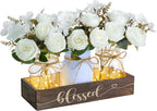 3 Pcs Mason Jar Table Centerpieces for Dining Room with Wood Tray&Led Light