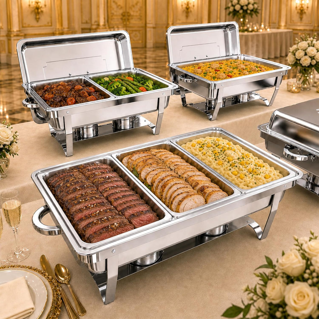 Silver Chafing Dishes, 44QT 4 Pack with 7 Multi-Size Pans