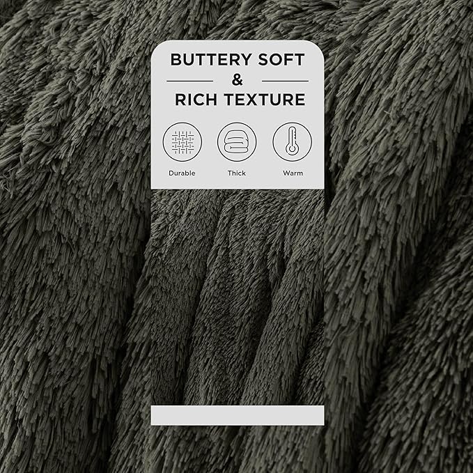 Bedsure GentleSoft Fuzzy Sherpa Faux Fur Twin Blanket Olive Green Cozy Gifts - Image 2