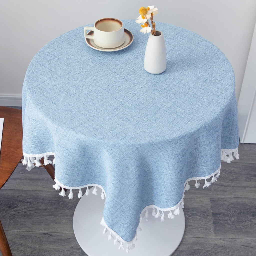 Linen Small Square Farmhouse Tablecloth 36 x 36 Inch Light Blue