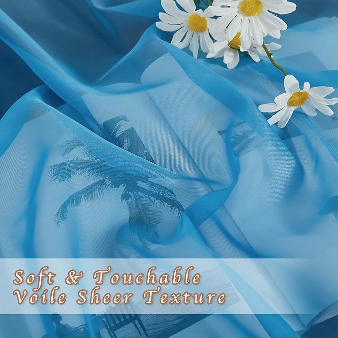 NICETOWN Voile Sheer Turquoise Curtains 90 inch Length, Grommet Airy Voile - Image 4