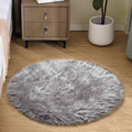 Goolela Grey Round Rug 3ft Fluffy Faux Sheepksin Fur Rug Fuzzy Gray Bedside Rugs by Goolela