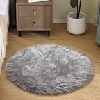Goolela Grey Round Rug 3ft Fluffy Faux Sheepksin Fur Rug Fuzzy Gray Bedside Rugs by Goolela