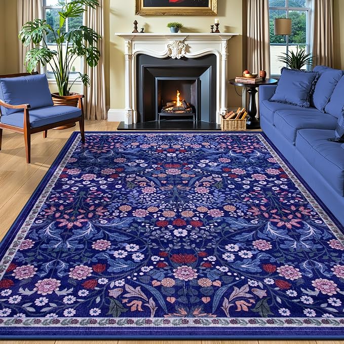 10x14 Area Rugs for Living Room: Floral Washable Rug Vintage Large Soft Boho by PLHXFRSoftAreaRugs