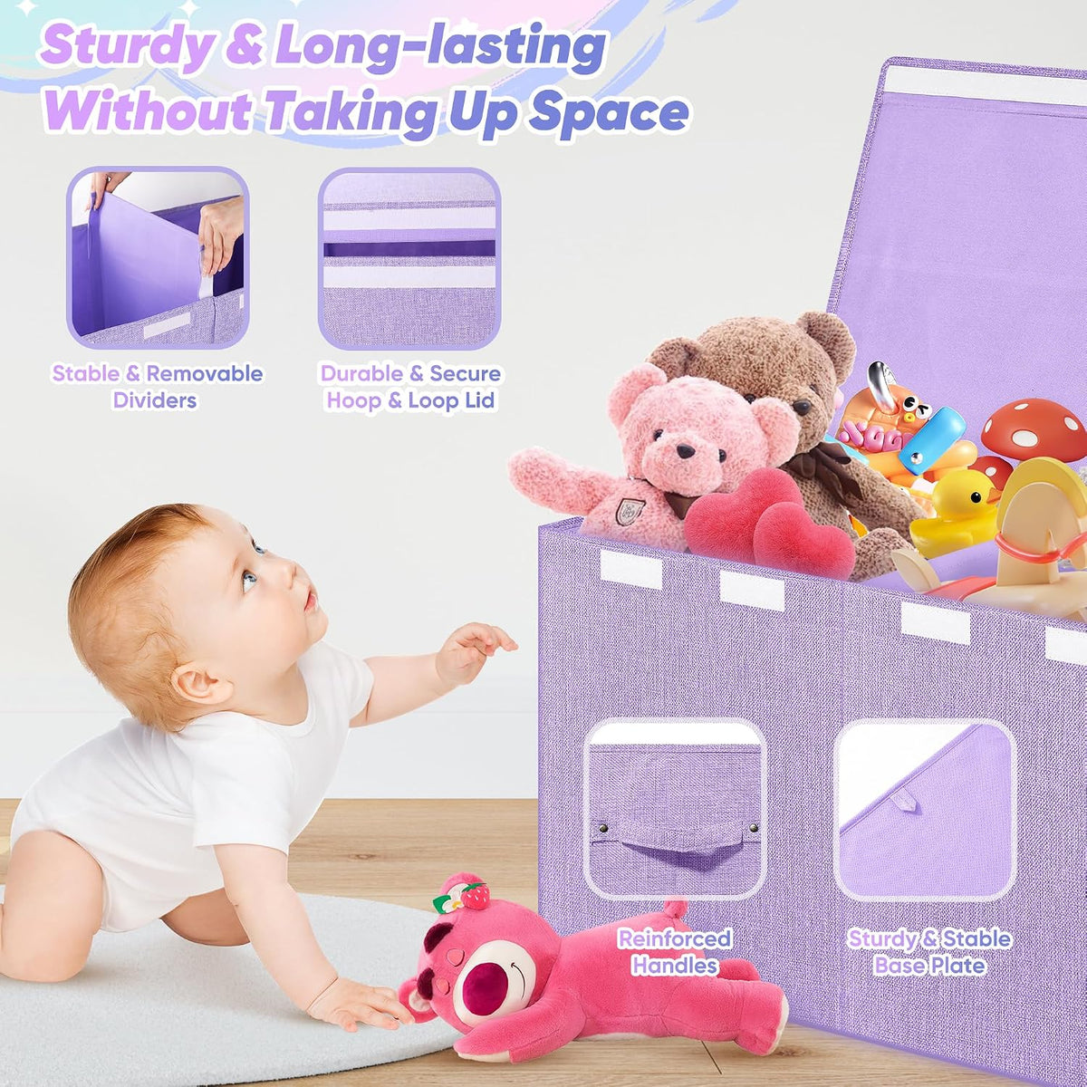 Extra Large Toy Box, Collapsible Toy Storage Organizer, 40"x16"x16", Purple