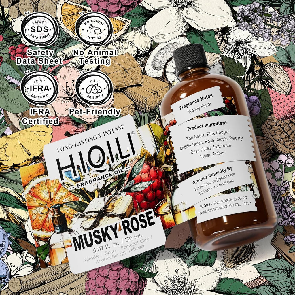 HIQILI Musky Rose Fragrance Oil for Diffuser, Candle & Perfume