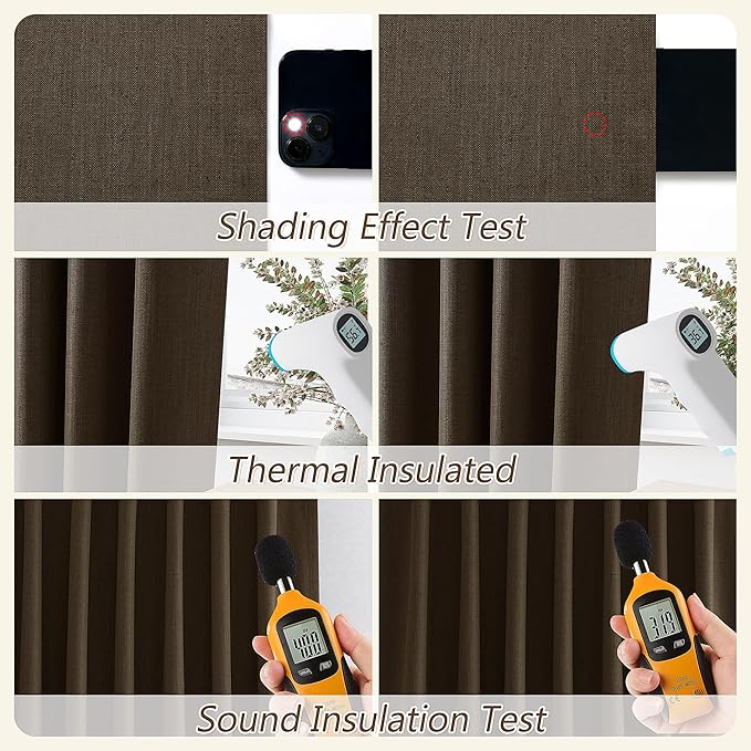 Guken Chocolate 100% Blackout Linen Curtains 102 Inch Length 2 Panels Set - Image 5