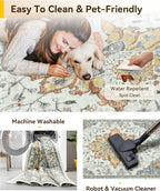 Area Rugs 9'x12' Washable Non-Slip, Floral Vintage Distress Print Pattern - Image 5