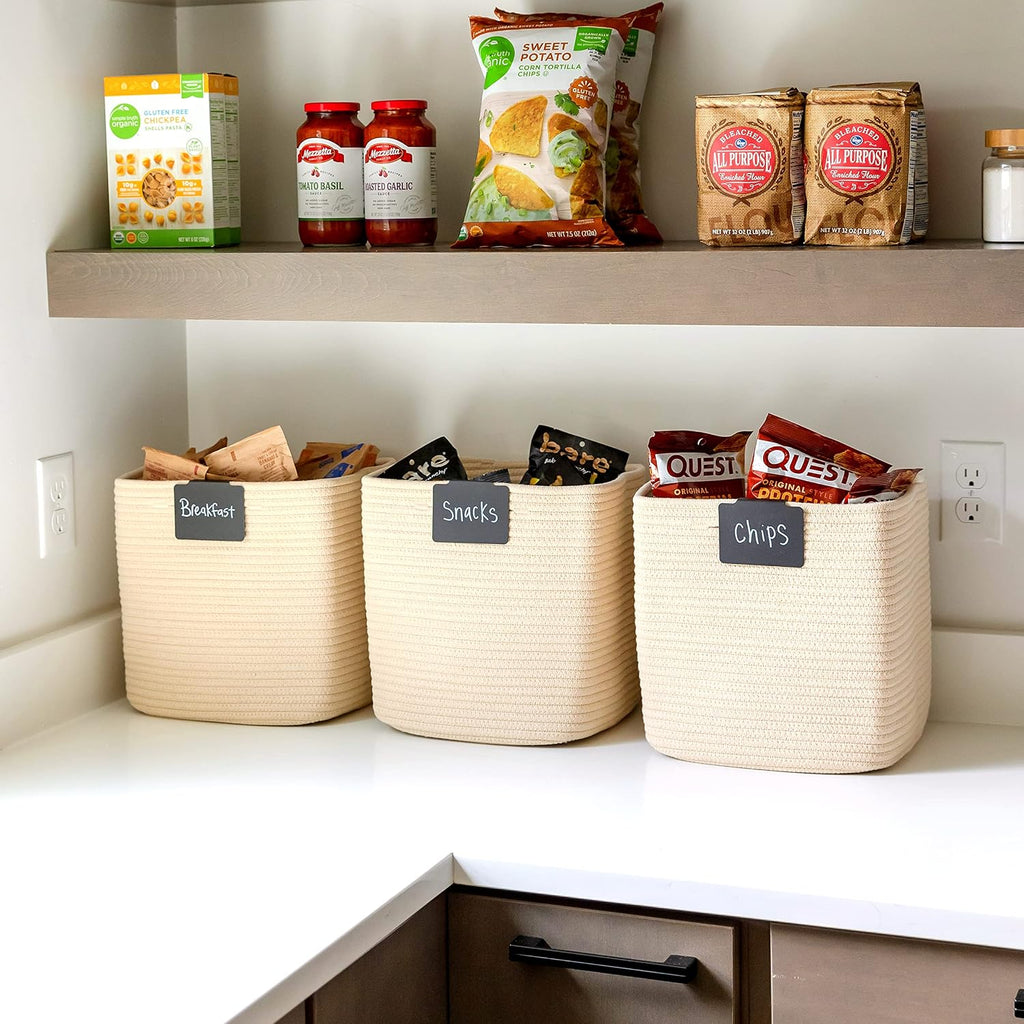 Storage Cubes 11 Inch Cotton Rope Woven Baskets for Organizing, 3-Pack | Cube Storage Bin | Square Storage Baskets for Shelves Organizer, Classroom, Kids Toy Bins, Closet, Baby Nursery