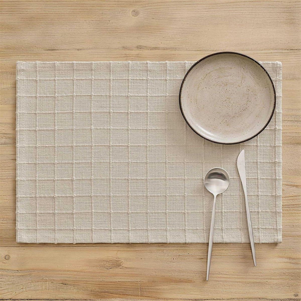 ZeeMart Artisanal Grid Decorative Linen Placemats Set of 6, Chambray