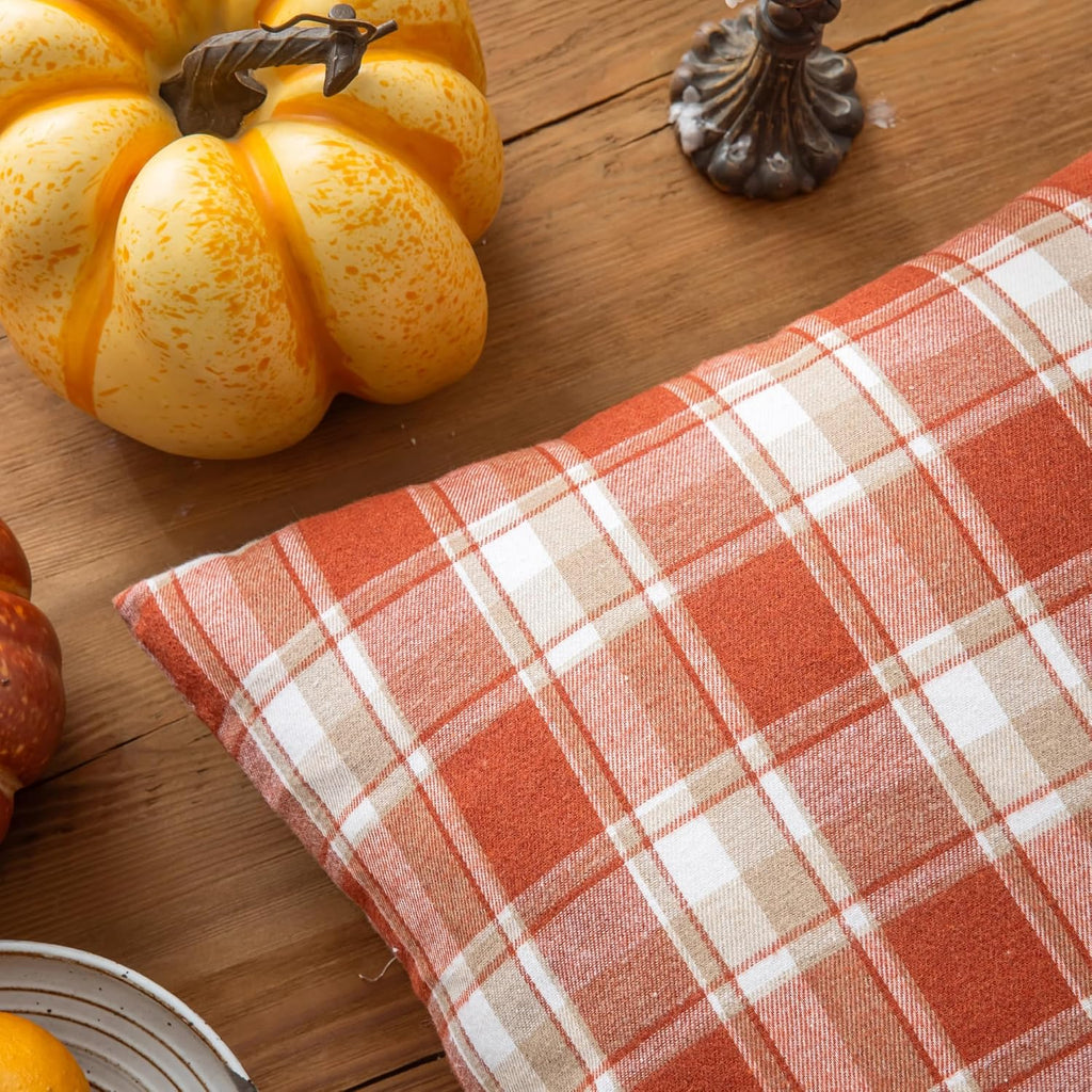 AQOTHES Fall Plaid Orange Light Throw Pillow Covers 18x18 Inch Set of 2