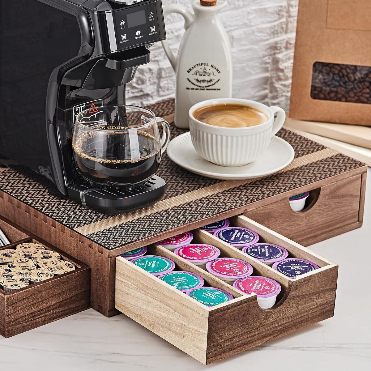 SMARTAKE Wooden Coffee Pod Organizer Storage Box Coffee Tea Organizer