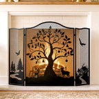 50" x 36" 3-Panel Fireplace Screen, Tree Pattern Fire Guard, Rustic