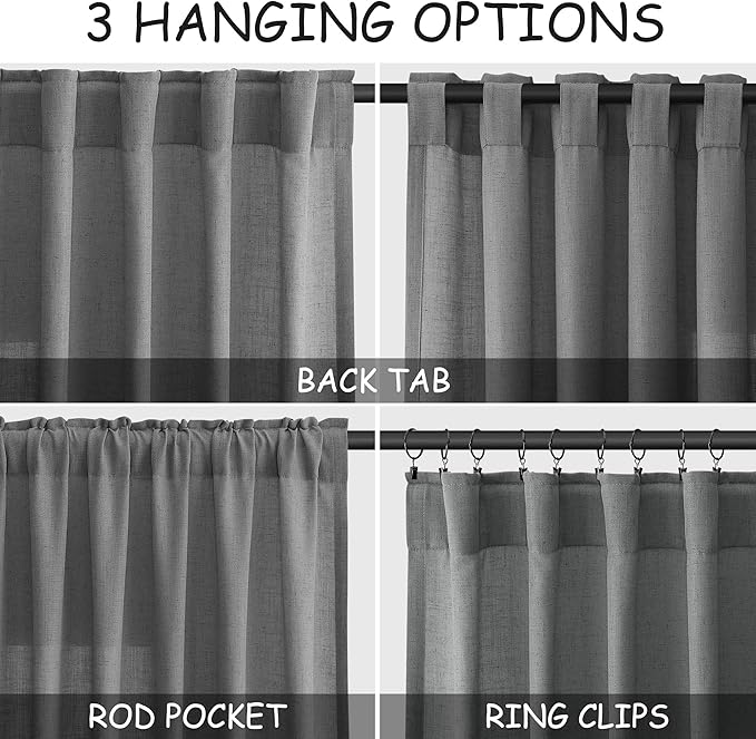 Dark Grey Linen Curtains 100 Inches Long - Image 2
