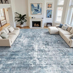 12x15 Washable Area Rug Blue/Grey Neutral Abstract Living Room Large Carpet Non - Image 2