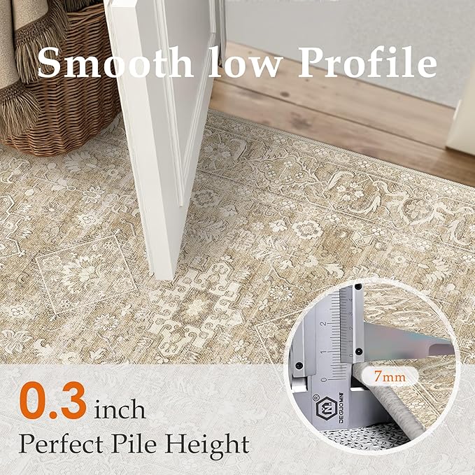 2x6 Washable Runner Rug for Hallway Kitchen Vintage Beige Non Slip Low Pile - Image 5
