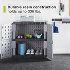 Rubbermaid Freestanding Storage Cabinet with Doors, 18" D x 36" W x 37" H, Medium, Gray/Black, Two-Shelf Lockable Cabinet for Indoor/Outdoor/Garage Storage for Garden Tools/Lawn Care Accessories