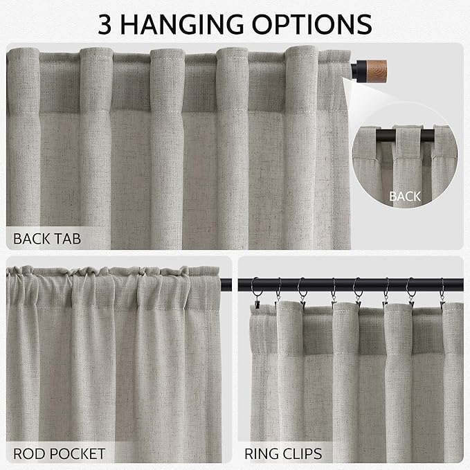 Silver Grey Linen Back Tab Curtains 84 Inch Length - Image 2