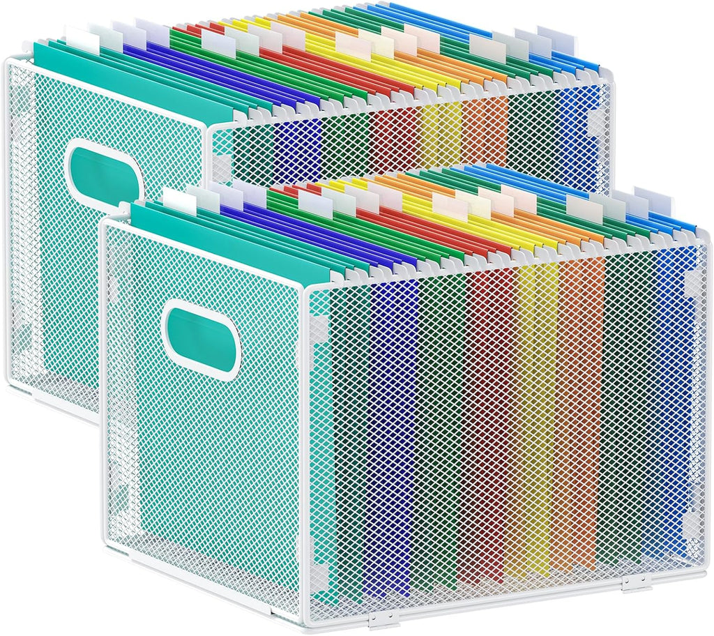 samstar 2 Pack Hanging File Organizer, Mesh File Folder Box Filing Box File Cabinet Organizer Storage Boxes, Letter Size
