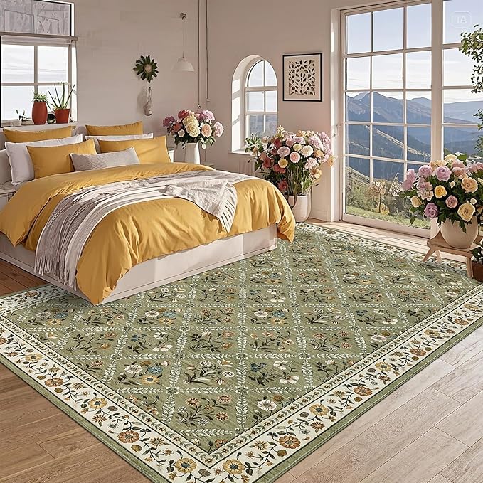 GarveeHome Grey Floral Rug 4x6 Rug Machine Washable Area Rug - Image 2