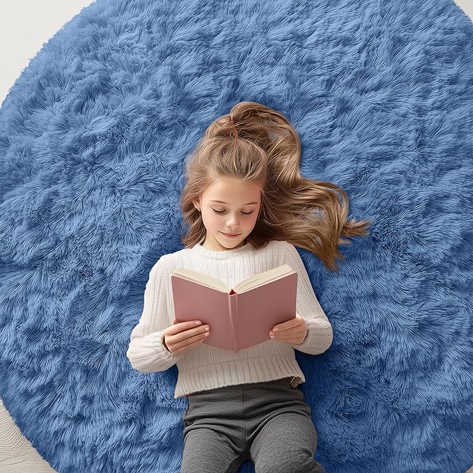 OLANLY Blue Round Rugs for Bedroom by OLANLY