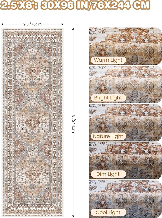Kitchen Runner Rug Non Slip Washable 2.5x8, Soft Low Pile Entryway Rug Runners - Image 2