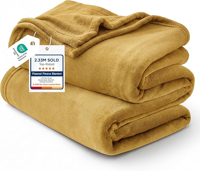 Bedsure GentleSoft Fleece Blankets King Size Gold Yellow by BEDSURE
