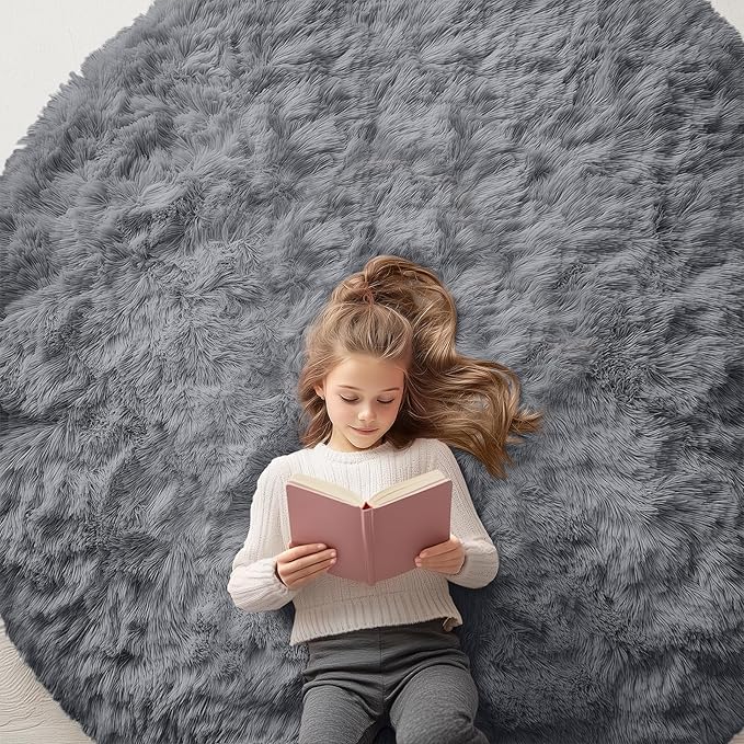 OLANLY Light Grey Round Rugs for Bedroom by OLANLY