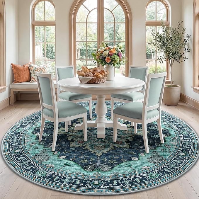 Area Rugs 7ft Washable Non-Slip, Floral Vintage Distress Print Pattern by RELEANY