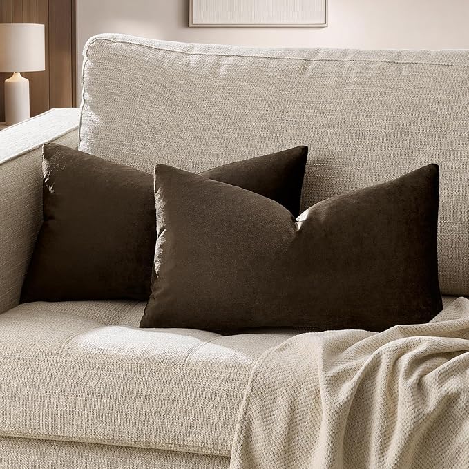 GIGIZAZA Brown Velvet Pillow Covers 12x20, Small Solid Throw Pillow Covers by GIGIZAZAFocusingonhomedecoration