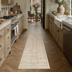 2x6 Washable Runner Rug for Hallway Kitchen Vintage Beige Non Slip Low Pile - Image 3