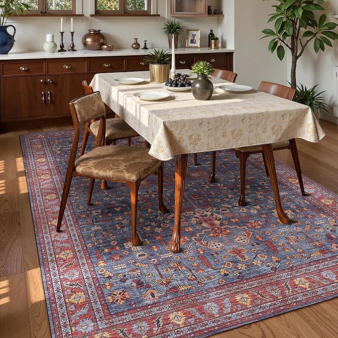 Washable Area Rug 6' x 9' Vintage Traditional Persian Mat - Image 3