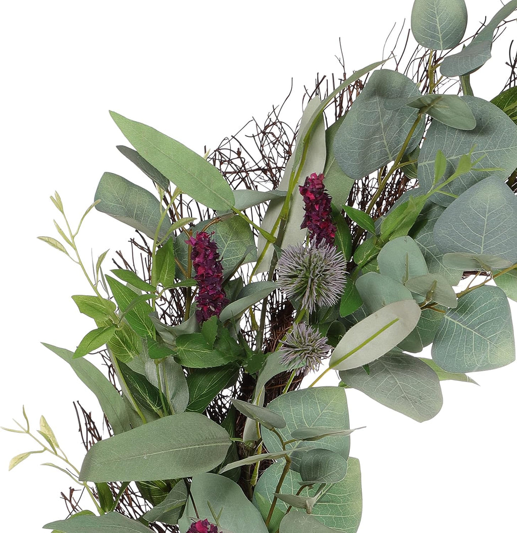 24" Artificial Lavender Floral Spring Wreath with Green Leaves