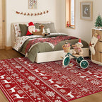 Christmas Rug 4x6 Washable Rugs, Boho Christmas Tree Snowflake Rug Non-Slip - Image 2