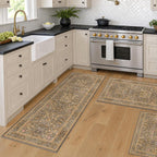 JTJ Brown Kitchen Rug Set of 3, Washable Non Slip Mats with Runner