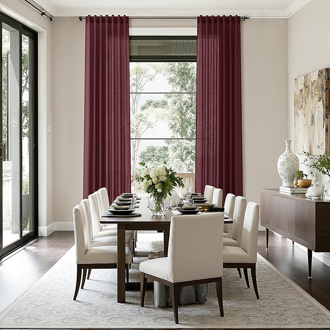 Nanspring Burgundy Linen 144 Inch Curtains - Image 8