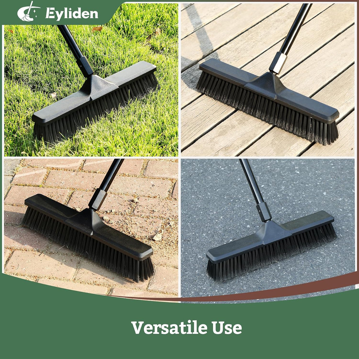 Eyliden 18" Push Broom for Deck Driveway Patio Garage, Black