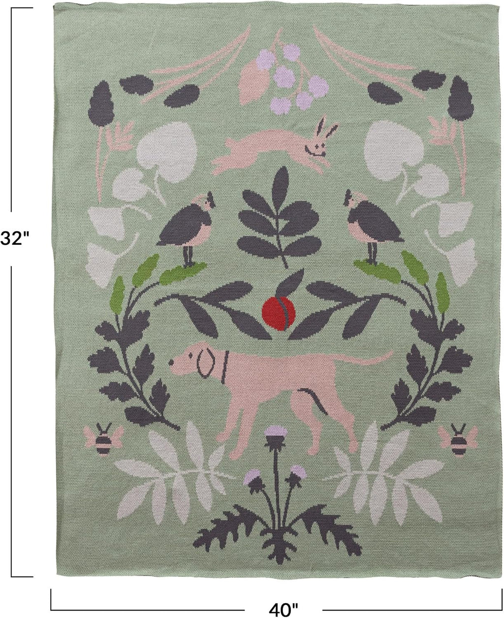 Creative Co-Op Cotton Knit Baby Blanket with Botanical and Animal Motifs, Multicolor
