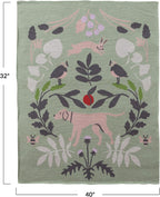 Creative Co-Op Cotton Knit Baby Blanket with Botanical and Animal Motifs, Multicolor