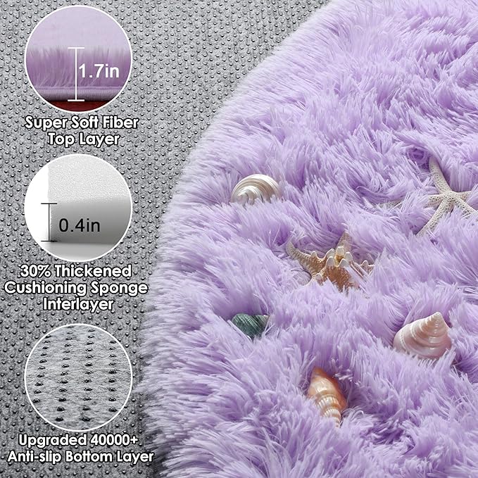 ONASAR Light Purple Round Area Rugs 5ft, Soft Bedroom Circle Rug Floor Mats - Image 2