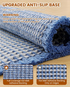 Smiry Waffle Bath Mat 30X18, Soft Absorbent Bathroom Rugs, Blue & Cream