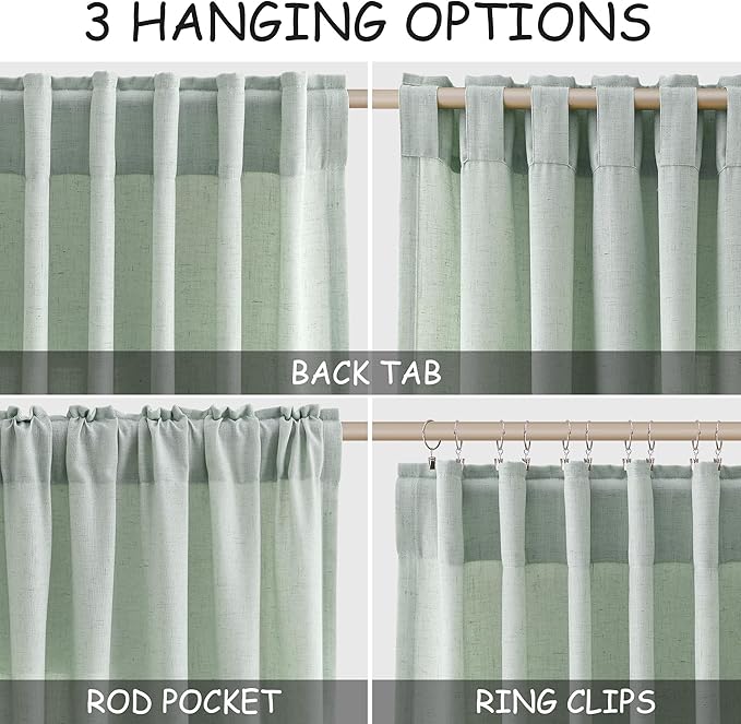 Nanspring Aqua Green Linen Curtains 108 Inches Long - Image 2