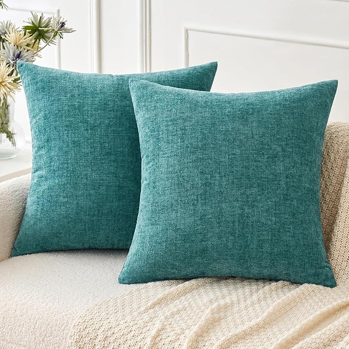 MIULEE Pack of 2 Couch Throw Pillow Covers 18x18 Inch Soft Teal Chenille Pillow by MIULEE